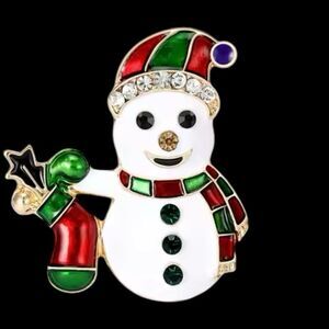 CHRISTMAS SNOWMAN WITH STOCKING BROOCH‎